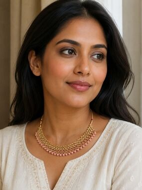 Gold and Pink Beaded Traditional Necklace